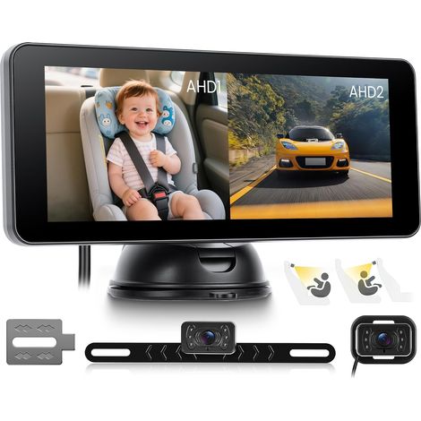 Baby Car Camera for Children with License Plate Reversing Camera, 6.86 Inch Shared Screens, Baby Car Mirror 1080P Baby Car Mirror 360° Rotatable IR Night Vision (1/5)