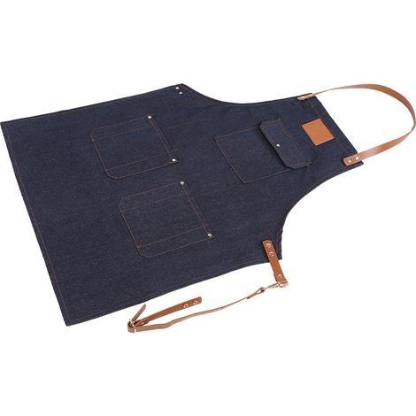 Tablier en jean avec bretelles en cuir pour boulanger, barman, BBQ, chef et cuisinier