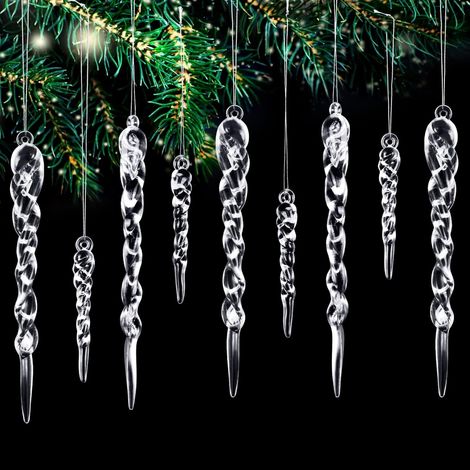 36 Stück Weihnachts-Eiszapfen-Acryl-Hängeornament, Stalaktiten-Weihnachtsbaumanhänger mit Kristalllinie für Weihnachtsbaum, Hochzeit, Urlaub, Winterdekoration (1/5)