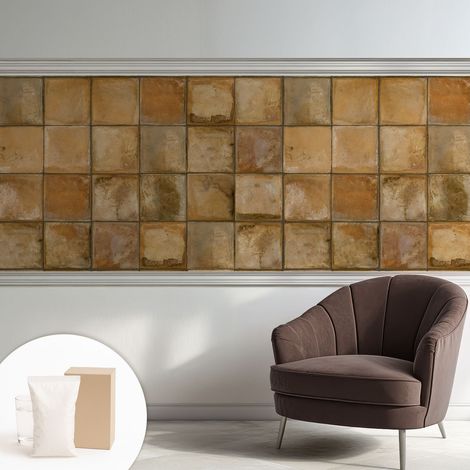 Papier peint intissé mural classique avec imprimé motifs décoratifs design élégant non‑tissé Mosaïque rustique 250x104 cm (1/5)