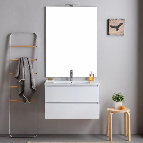 Mueble De Baño Suspendido 80Cm 2 Cajones Blanco Con Espejo 80X110  Bilbao (1/5)