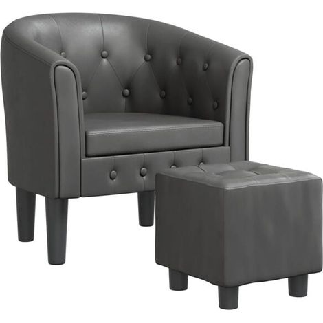 Chaise convertible avec repose-pieds intégré – Assise rembourrée en cuir synthétique gris, dossier inclinable et fonction de sieste pour salon ou bureau (1/5)