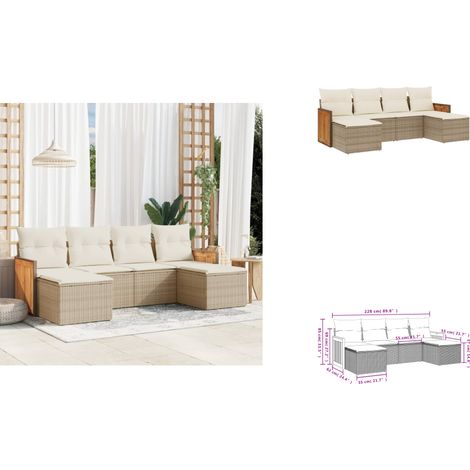 6-tlg. Garten-Sofagarnitur mit Kissen Beige Poly Rattan - Gartensofas - Outdoor Möbel - Gartenmöbelset - Rattan Gartenmöbel - Lounge Set (1/3)