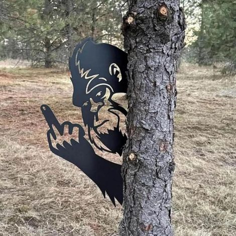 Panneau métallique Bigfoot faisant un doigt d'honneur, noir, 38 cm, décoration amusante pour jardin, clôture, cour ou terrasse