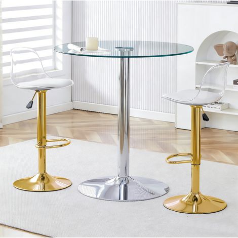 Ensemble bar rond 89 cm en verre transparent avec 2 tabourets réglables, gain de place – MEUBLIV (1/5)