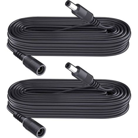 Lot de 2 rallonges d'alimentation CC 5,5 mm x 2,1 mm, pour caméra de vidéosurveillance, Caméra IP WiFi, DVR, Bande LED, Noir, 3 m (1/4)