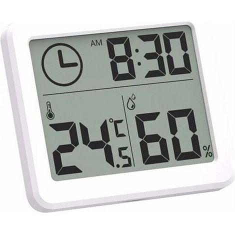 Digital Indoor Thermometer Hygrometer, Weather Station Alarm Clock LCD C/F Switchable Temperature Humidity Meter Wall Mount and Table Stand (1/4)