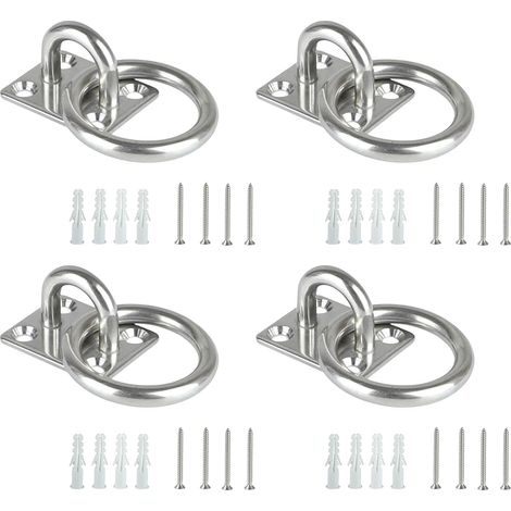 Lot de 4 plaques d'yeux circulaires en acier inoxydable avec anneaux de fixation robustes pour hamac, balançoire, plaque avec anneaux (1/5)