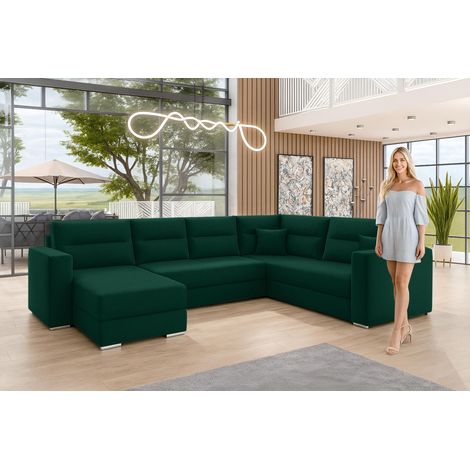 AX LIVING Ecksofas groß Lovere 314 Sofa dunkelgrün mit Schlaffunktion