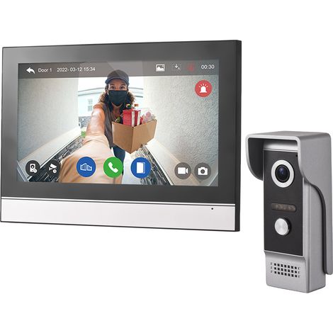 Kit videocitofono wireless con telecamera e monitor touchscreen da 7", app TY WiFi - 1080P, comunicazione bidirezionale, cornice digitale, 8 lingue, per villa, casa, ufficio, appartamento (1/2)