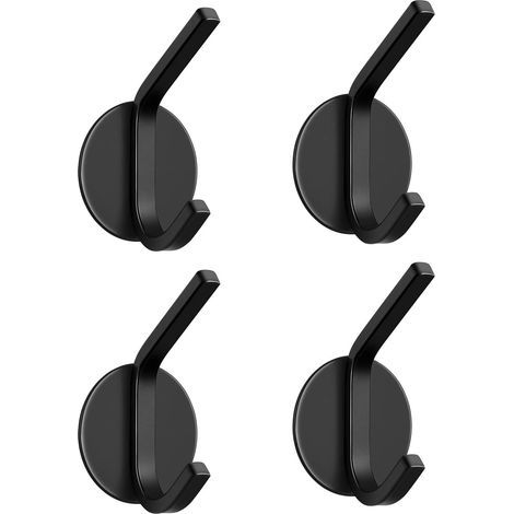 Set di 4 ganci adesivi in acciaio inossidabile, per appendere cappotti, asciugamani e vestiti, da parete, per cucina e bagno, neri (1/5)