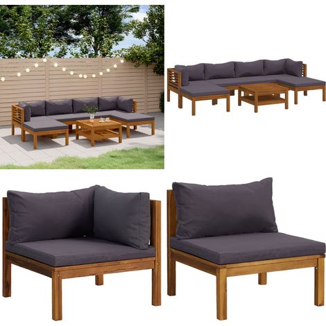 Salon de jardin 7 pcs avec coussin Bois d'acacia solide - salon de jardin -  salon de jardin en bois - Home & Living (1/5)