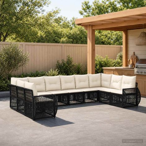 vidaXL Set Divano da Giardino 10 pz Nero e Bianco Crema polyrattan (1/5)