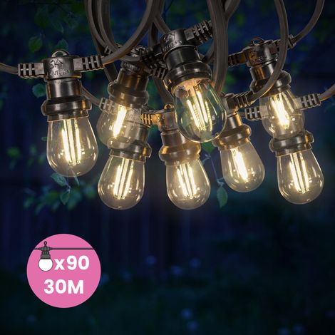 Guirlande Guinguette 30M 90 Bulbes ulbes Filament Blanc Chaud - Guirlande Lumineuse Ampoule E27 Transparente - Guirlande Guinguette Led Filament rétro (1/5)