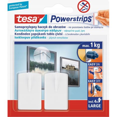 TESA POWERSTRIPS Selbstklebende Haken für Bilder und Fotorahmen, weiß, 1 kg (1/5)