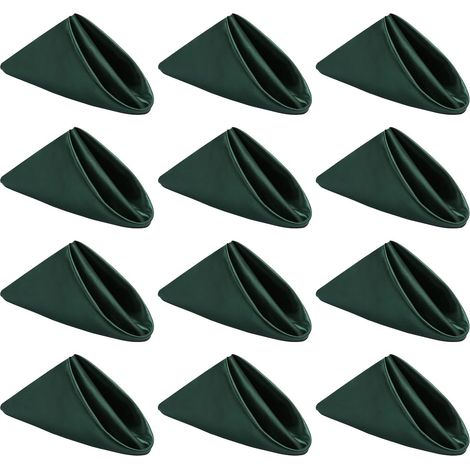 12 pièces de serviettes en tissu vert foncé, serviettes de table de 50,8 × 50,8 cm lavables, serviettes en satin réutilisables pour la décoration de table de dîner de Pâques, de la (1/5)