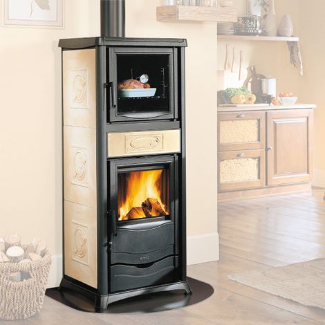 Poele a' bois La Nordica Extraflame four Rossella Plus Evo en fonte 10,6 kw pour 260 m  parchemin liberty