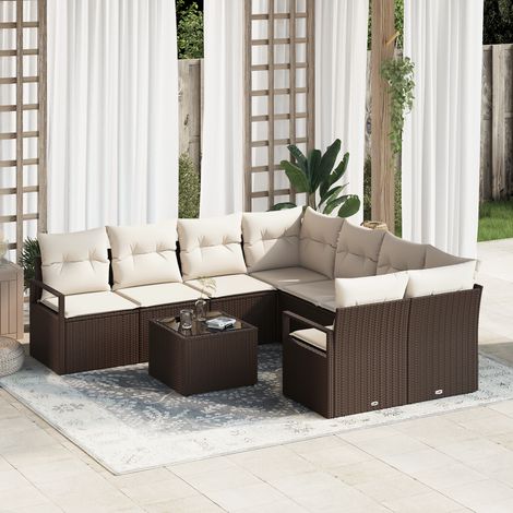Sofa Set 9 pcs 8-Seater Brown and Cream Poly Rattan vidaXL (1/5)