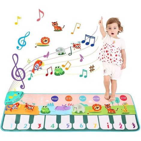 Tapis Piano Musical - 10 Touches - 8 Sons Animaux - 20 Mélodies - 6 Modes - Réglage Volume - Antidérapant - 110 x 36 cm - Pour Enfant 1 à 6 Ans - 1 Pièce (1/4)
