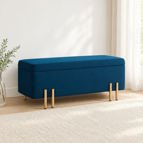 Sitzbank mit Stauraum 100/40/42 cm in Blau, gepolstert mit Metallfüßen (1/5)