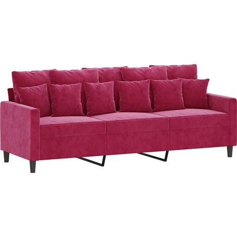 Canapé Sofa à 3 places Rouge bordeaux 180 cm Velours