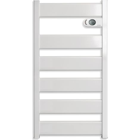HJM – Sèche-serviette à inertie céramique 750W – Aluminium blanc – Programmable avec chrono-thermostat – Protection IP24 contre l'eau
