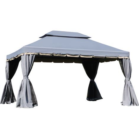 3 x 4m Aluminium Garden Gazebo, Marquee Canopy Shelter Pavilion Party Tent with Nets and Curtains for Garden and Deck, Grey