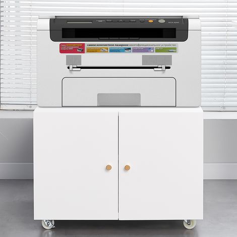 Meuble à roulettes blanc en métal pour imprimante, armoire de rangement avec porte et étagère réglable, classeur mobile compact pour bureau et petits espaces (1/5)