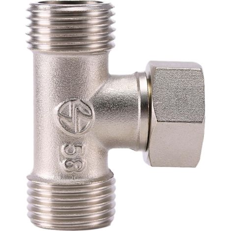 Té en laiton chromé de 1,27 cm, mâle de 1,27 cm x mâle de 1,27 cm x 1,27 cm, robinet de dérivation de douche à 3 voies en laiton chromé, T de 1,27 cm pour bras de douche, vanne d'angle, bidet (1/5)