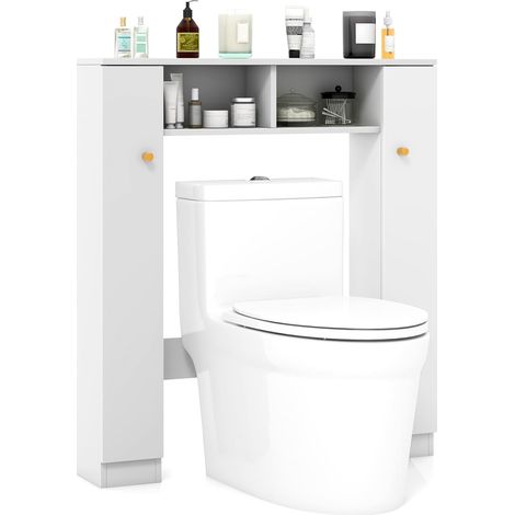 COSTWAY Estante sobre Inodoro, Organizador de Baño con 2 Puertas y 2 Compartimentos Abiertos, Mueble sobre el Inodoro con 4 Baldas Ajustables, 87 x 18 x 98 cm (Blanco)