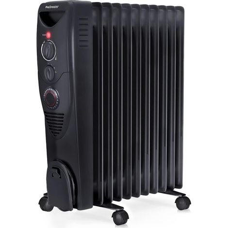 Radiateur à bain d'huile 2500W, 11 éléments - Chauffage électrique portable avec Minuterie intégrée, 3 niveaux de chaleur, Thermostat réglable, Caractéristiques de sécurité intégrées - Noir (1/5)