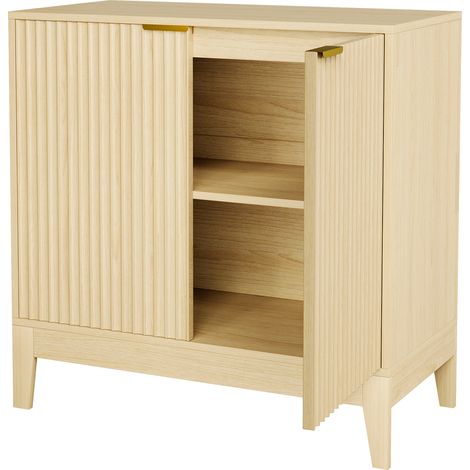 Buffet Bas Moderne Rainuré 80cm, 2 Portes, Étagère Réglable, Chêne (1/5)