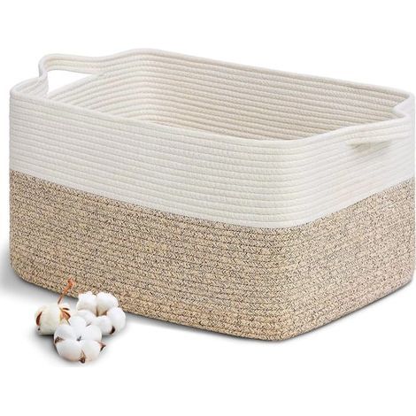 Grand Panier à Linge Tressé en Coton,avec Anse, 55x30 cm Corbeille à Linge de Corde en Coton, Panier de Rangement Pliables, pour Vêtements, Jouets (1/5)