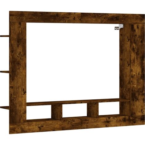 Meuble TV flottant avec grand rangement 152 x 22 x 113 cm design pratique ambiance moderne en bois d'ingénierie chêne fumé (1/5)