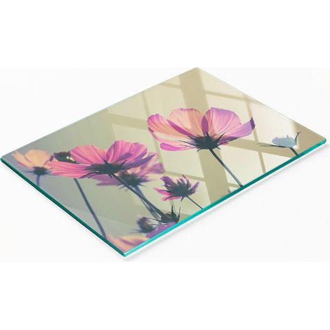 Tagliere da cucina in vetro temperato con decorazioni floreali rosa, 80x52 cm. (1/5)