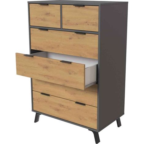 Cómoda 6 cajones Luna acabado gris parís/roble albar. 122cm(alto), 80cm(ancho), 48cm(fondo) (1/2)
