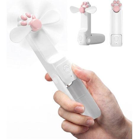 Mini Ventilateur de Poche Portable Pliant Avec avec Batterie Rechargeable USB [14-22 heures de travail], 3 Vitesses Reglables avec Batterie Externe, Fonction Lampe de Poche - Blanc (1/5)