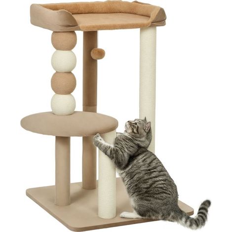 Shaft to cat to 2 levels, ball of set, posts to scratch, balls to scratch, up to 7 kg, 56 x 54 x 86 cm, brown (1/5)