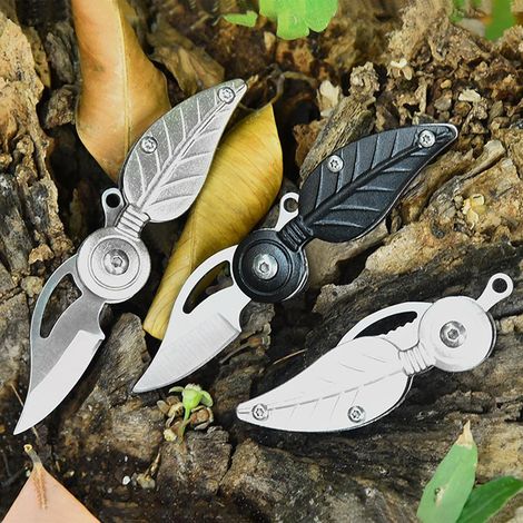 Mini cutter en acier inoxydable, cutter de poche porte-clés pour hommes et femmes, cutter compact et pliable en acier inoxydable, cutter de survie portable (1/5)