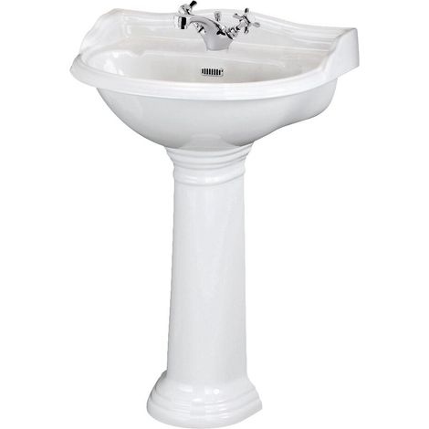 Hudson Reed – Lavabo sur pied en céramique blanche – Largeur 610mm – Hauteur 915mm – Pré-percé pour robinet – Garantie 20 ans