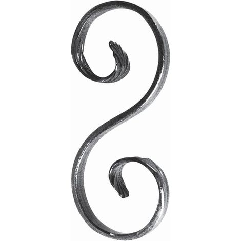 Volute en S finition queue de carpe - Hauteur 155mm Largeur 72mm Plat lisse 14x6mm - Fer forgé - À souder - DECO FER FORGE