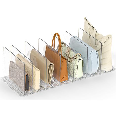 Organisateur De Sac - Etagère De Rangement Transparente Réglable Pour Armoire - Diviseurs En Plastique Pour Sacs À Main - 2 Bases + 7 Séparateurs (1/5)