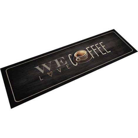 Tapis de cuisine lavable avec l'inscription « Café », 45 x 150 cm, en velours. (1/5)