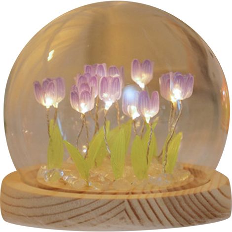 Veilleuse avec 10 fleurs violettes, lampe de bureau avec abat-jour en verre, décoration de table pour chambre, cadeau d'anniversaire (1/2)