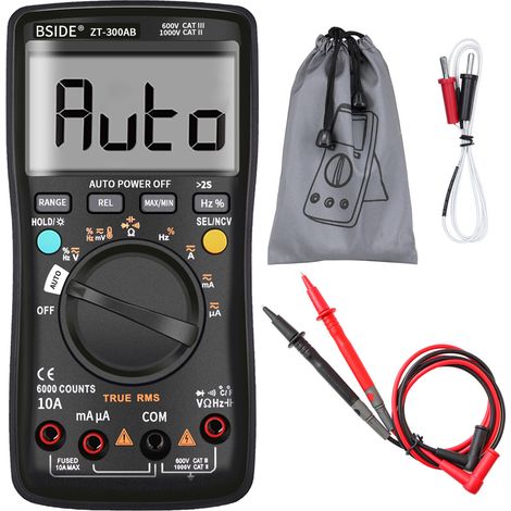 Multimètre BSIDE 6000 points, plage auto/manuelle True‑RMS, connexion BT. Mesure tension AC/DC, courant, résistance, capacité, fréquence, température, cycle de service (1/5)