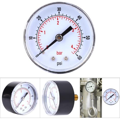50-mm-Manometer mit 1/8-BSPT-Rückanschluss für Luft, Wasser, Öl, Gas (0–60 PSI, 0–4 bar) (1/5)