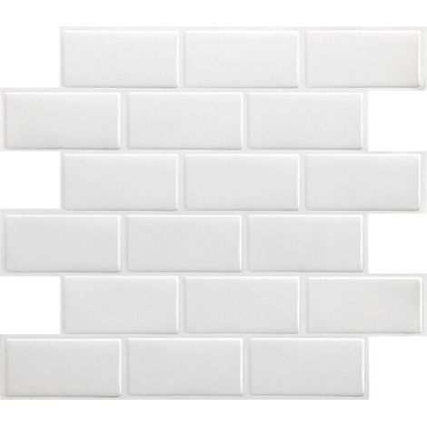 Carrelage Autocollant - Métro Blanc - Vinyle 3D Brique - 30x30 cm - Pour Crédence Cuisine et Salle de Bains - Lot de 10 Pièces (1/5)