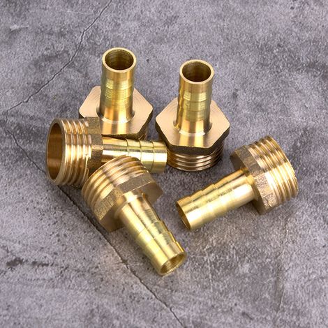 5 Stück Messing-Schlauchverbinder mit Außengewinde, passend für Wasserleitungen und Schläuche (G1/2 bis 10 mm). (1/5)