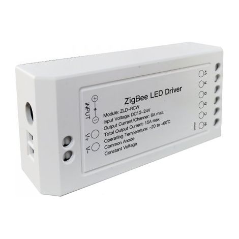 Centralina Led Controller, 6A/Canali, ZigBee 3.0, RGB+CCT, Max 12V e 24V, 15A, 2X100W, TUYA, Smart Life, 100X45X35mm, IP20
