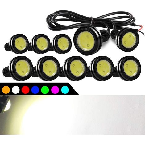 10 luces LED Eagle-Eye de alta potencia de 9 W y 23 mm para uso diurno, antiniebla, trasero, de marcha atrás y de posición del motor (blancas) (1/5)